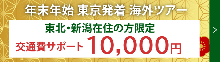 年末年始の東京発海外ツアー1万円交通費サポート